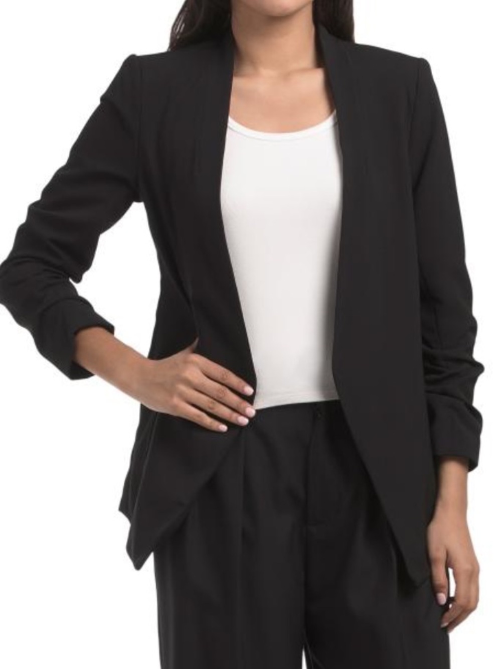 Rachel Zoe Classic Open-Front Black Womens Blazer
